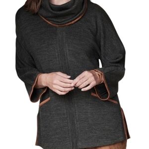 Soft Surroundings Hanna Convertible Wool Blend Grey‎ Tunic With Tan Suede Edging